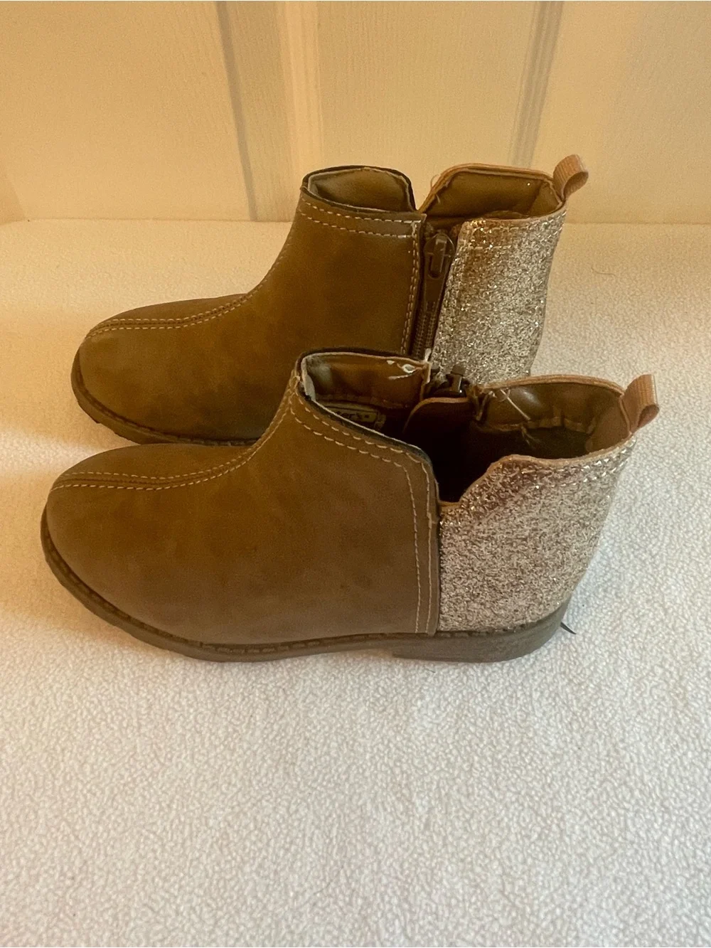 Carter's Taupe Girls Chelsea Boots with Glitter Heel Accent